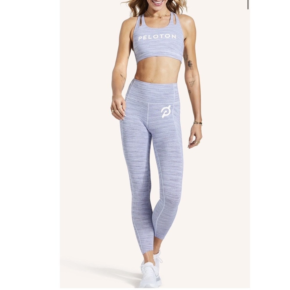 Peloton Blue Space Dye Logo Matching Set Size Small Sports Bra Leggings